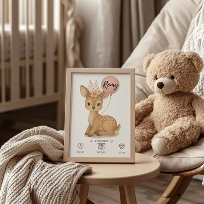 Affiche naissance fille personnalisée biche  et ballon