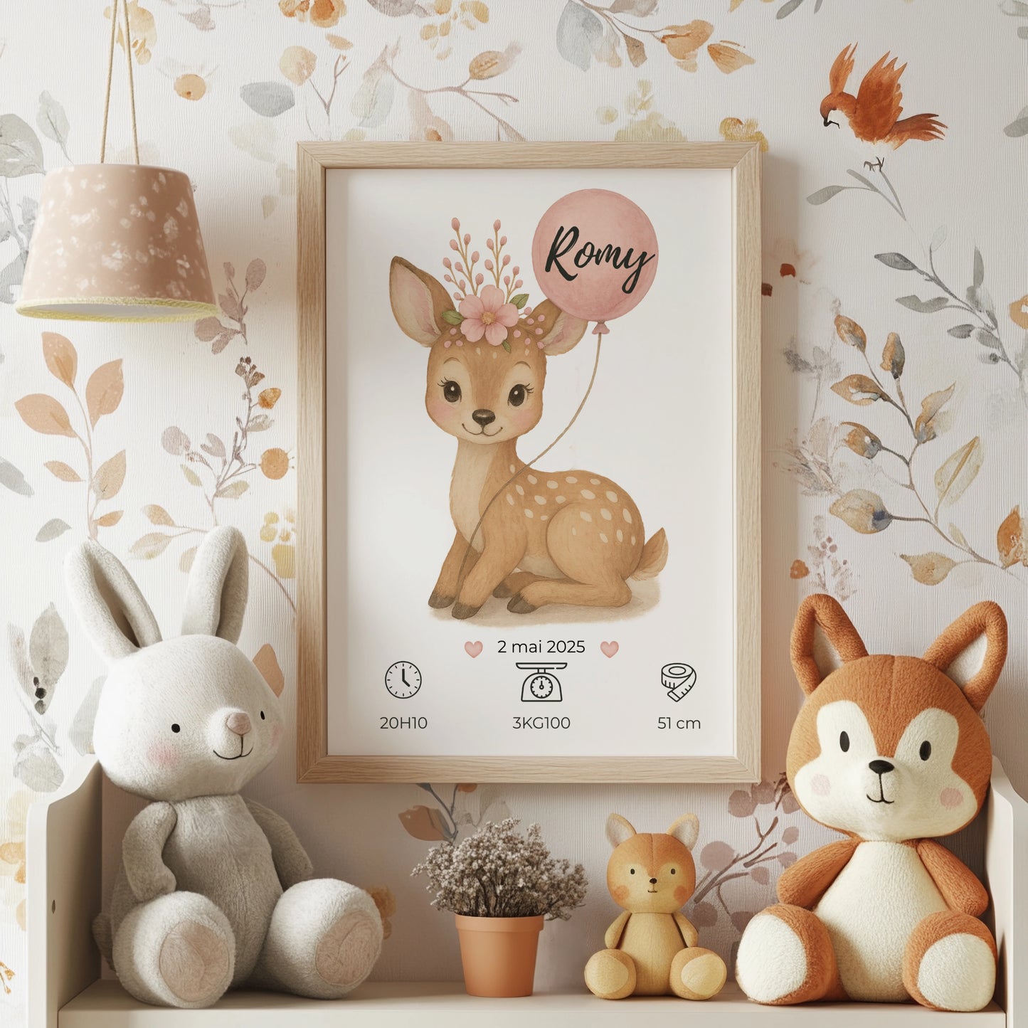 Poster naissance fille personnalisée biche 